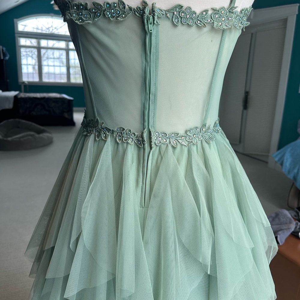 Windsor Light Green Mesh Overlay Dress - Picture 3 of 4